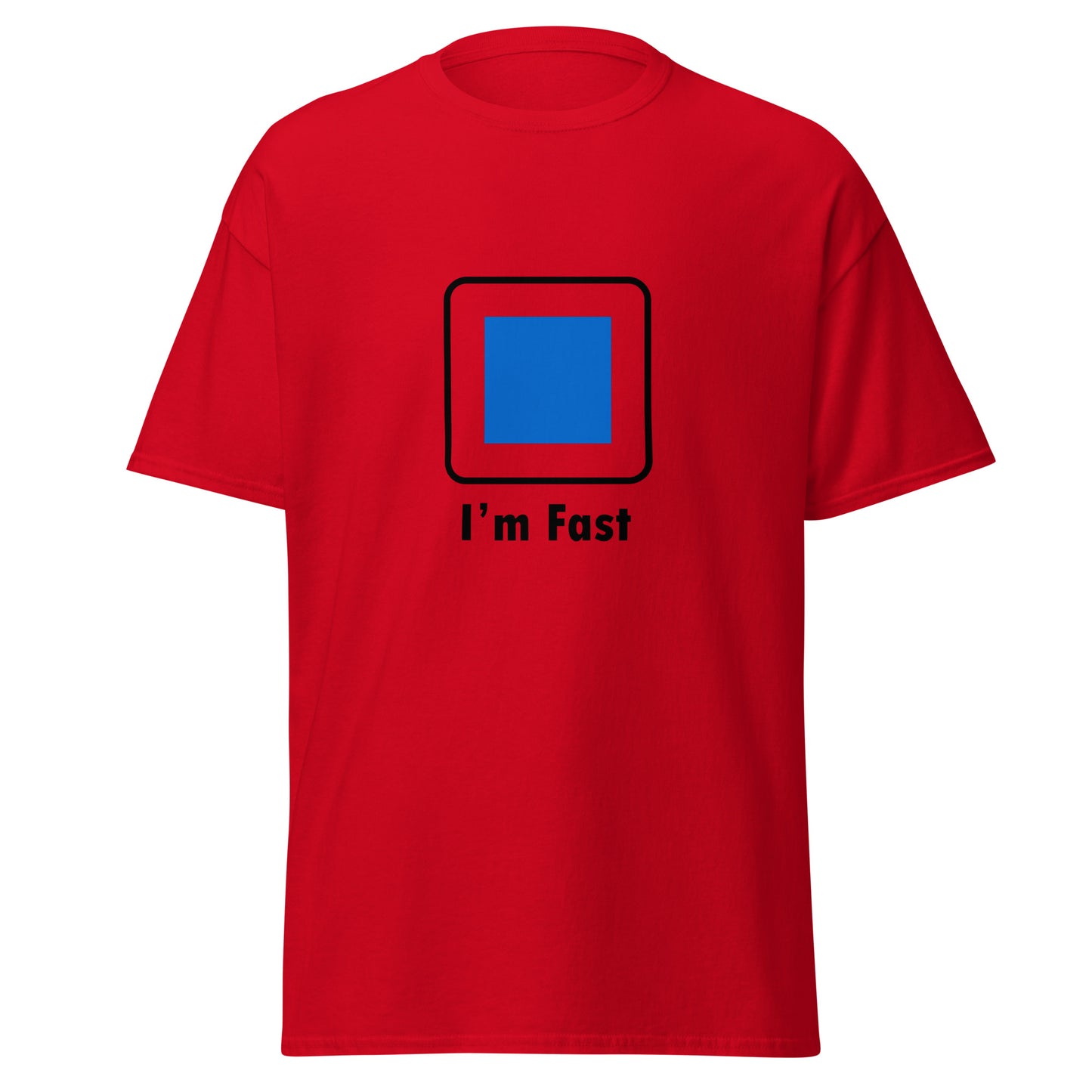 I'm Fast Blue Square Ski and Mountain Biking Funny T-shirt (Big and Tall)