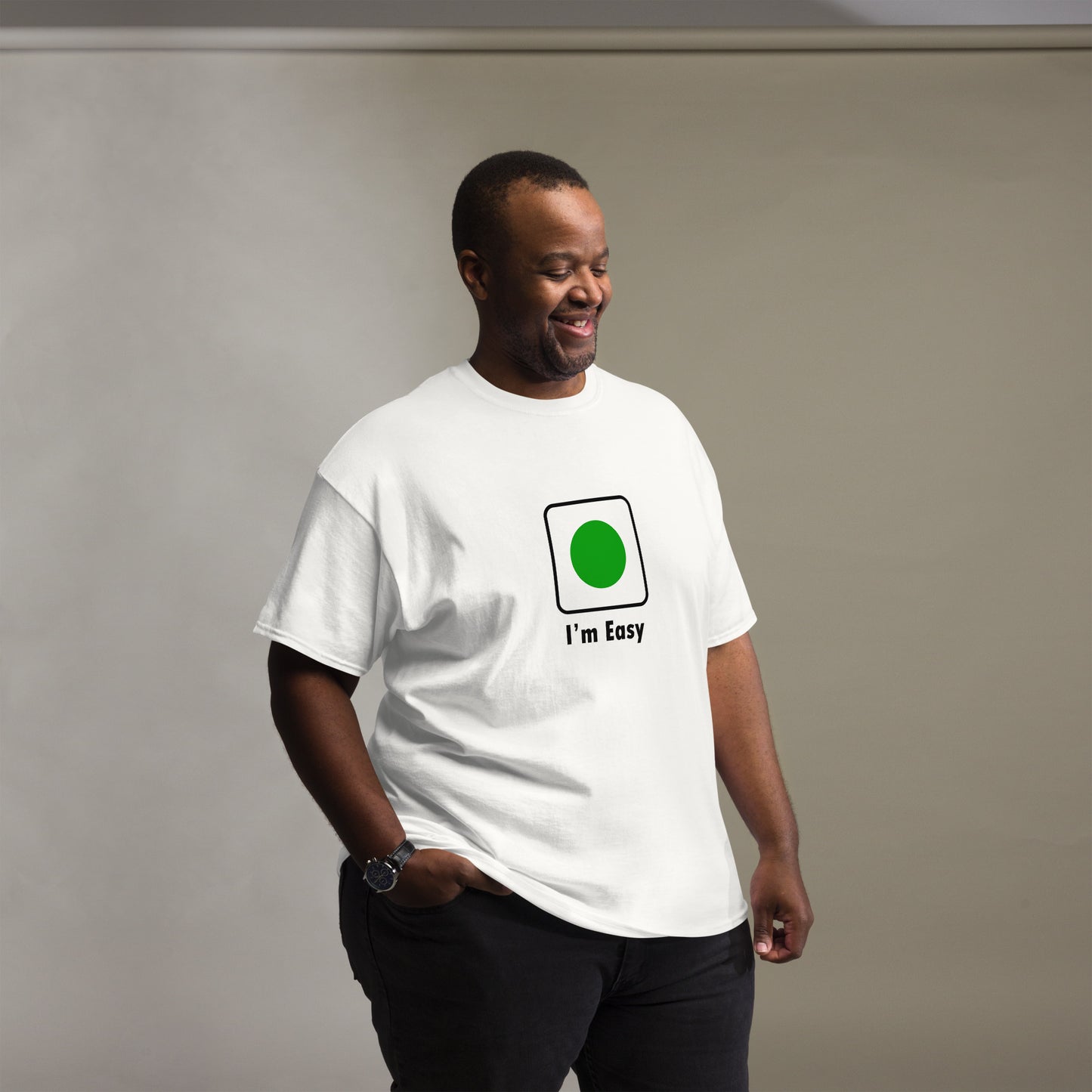 I'm Easy Green Circle Ski and Mountain Biking Funny T-shirt (Big and Tall)